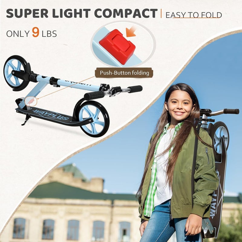 WAYPLUS Kick Scooter for Ages 6+,Kid, Teens & Adults. Max Load 240 LBS. Foldable, Lightweight, 8IN Big Wheels for Kids, Teen and Adults, 4 Adjustable Levels. Bearing ABEC9 - Image 2